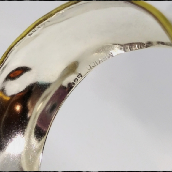 Vintage Taxco Mexico Sterling Silver with Brass Edge Cuff Bracelet - Picture 6 of 8